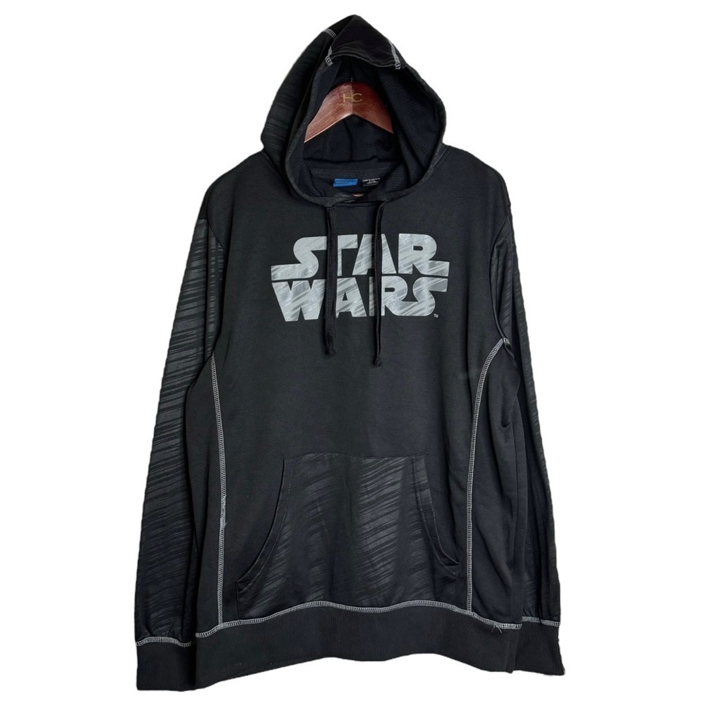 Star Wars Black Gray Stripes Long Sleeve Drawstring Hoodie Kangaroo Pocket Large